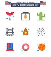 9 Flat Signs for USA Independence Day bag dollar usa cityscape building Editable USA Day Vector Design Elements