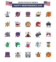 Flat Filled Line Pack of 25 USA Independence Day Symbols of star men cake day ball Editable USA Day Vector Design Elements