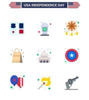 9 USA Flat Signs Independence Day Celebration Symbols of house american adornment usa bag Editable USA Day Vector Design Elements