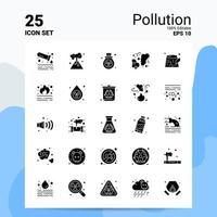 25 conjunto de iconos de contaminación 100 archivos editables eps 10 ideas de concepto de logotipo de empresa diseño de icono de glifo sólido vector