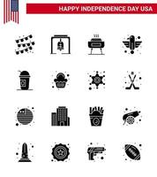 conjunto de 16 iconos del día de estados unidos símbolos americanos signos del día de la independencia para la celebración del estado americano águila animal elementos de diseño vectorial del día de estados unidos editables vector