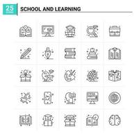 25 School And Learning icon set vector background