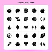 conjunto de iconos de 25 frutas y verduras sólidas diseño de estilo de glifo vectorial conjunto de iconos negros diseño de ideas de negocios web y móvil ilustración vectorial vector