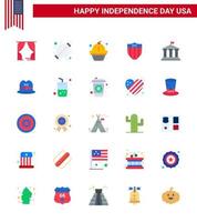 USA Happy Independence DayPictogram Set of 25 Simple Flats of bank seurity party shield cake Editable USA Day Vector Design Elements