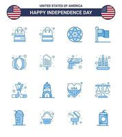 USA Happy Independence DayPictogram Set of 16 Simple Blues of food cold american usa festival american Editable USA Day Vector Design Elements