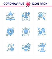 iconos de conjunto de prevención de coronavirus 9 icono azul como virus de salud protección de escudo de virus coronavirus viral 2019nov elementos de diseño de vector de enfermedad