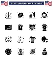 16 Creative USA Icons Modern Independence Signs and 4th July Symbols of states food adobe yummy donut Editable USA Day Vector Design Elements