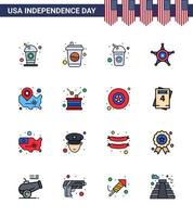 4th July USA Happy Independence Day Icon Symbols Group of 16 Modern Flat Filled Lines of independence holiday map drum location pin Editable USA Day Vector Design Elements