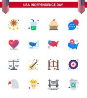 16 USA Flat Pack of Independence Day Signs and Symbols of heart star cake usa thanksgiving Editable USA Day Vector Design Elements