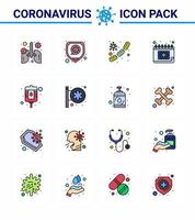 Covid19 Protection CoronaVirus Pendamic 16 Flat Color Filled Line icon set such as schudule calendar virus appointment virus viral coronavirus 2019nov disease Vector Design Elements