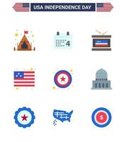 paquete grande de 9 estados unidos feliz día de la independencia estados unidos pisos vectoriales y símbolos editables de la construcción de estrellas vacaciones policía bandera elementos editables de diseño vectorial del día de estados unidos vector