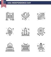 Happy Independence Day Pack of 9 Lines Signs and Symbols for landmark food eagle cream states Editable USA Day Vector Design Elements