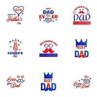 Happy Fathers Day Calligraphy greeting card 9 Blue and red Typography Collection Vector illustration Editable Vector Design Elements