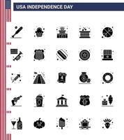 25 Creative USA Icons Modern Independence Signs and 4th July Symbols of ball sticks celebration instrument police sign Editable USA Day Vector Design Elements