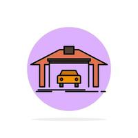 Garage Building Car Construction Abstract Circle Background Flat color Icon vector