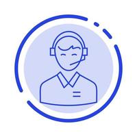 Support Business Consulting Customer Man Online Consultant Service Blue Dotted Line Line Icon vector