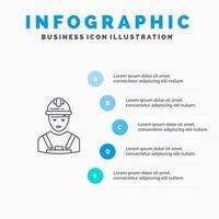 trabajador industria avatar ingeniero supervisor línea icono con 5 pasos presentación infografía fondo vector