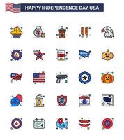 4th July USA Happy Independence Day Icon Symbols Group of 25 Modern Flat Filled Lines of eagle animal usa food corn dog Editable USA Day Vector Design Elements