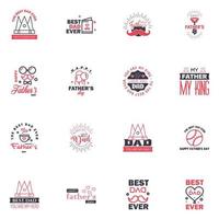 Fathers Day Lettering 16 Black and Pink Calligraphic Emblems Badges Set Isolated on Dark Blue Happy Fathers Day Best Dad Love You Dad Inscription Vector Design Elements For Greeting Card and Oth