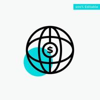 World Globe Internet Dollar turquoise highlight circle point Vector icon