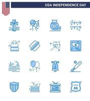 Happy Independence Day 16 Blues Icon Pack for Web and Print shop money bag bag garland Editable USA Day Vector Design Elements