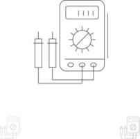 Voltmeter Ampere Watt Digital Tester Bold and thin black line icon set vector