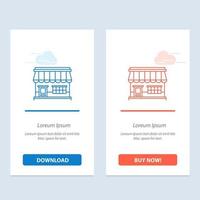 Shop Online Market Store Building  Blue and Red Download and Buy Now web Widget Card Template vector