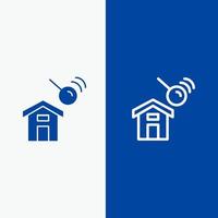 City Construction House Search Line and Glyph Solid icon Blue banner Line and Glyph Solid icon Blue banner vector