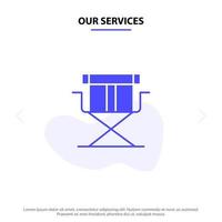 Our Services Chair Director Directors Foldable Solid Glyph Icon Web card Template vector