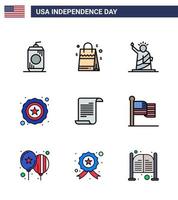 4 de julio estados unidos feliz día de la independencia icono símbolos grupo de 9 modernas líneas planas llenas de texto puntos de referencia de estados unidos estrella estados unidos elementos de diseño de vector de día de estados unidos editables