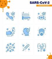 9 Blue Set of corona virus epidemic icons such as wash hand virus cleaning safety viral coronavirus 2019nov disease Vector Design Elements