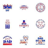 Happy fathers day 9 Blue and red vintage retro type font Illustrator eps10 Editable Vector Design Elements