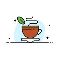 taza de té café caliente negocio línea plana icono lleno vector banner plantilla