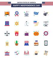 Flat Pack of 25 USA Independence Day Symbols of usa states sign map usa Editable USA Day Vector Design Elements