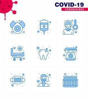 Simple Set of Covid19 Protection Blue 25 icon pack icon included dental wheels headache hospital strature viral coronavirus 2019nov disease Vector Design Elements