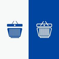 cesta minorista línea de carrito de compras y glifo icono sólido banner azul vector