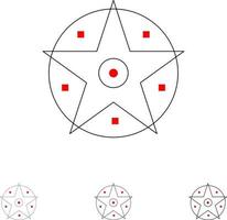 conjunto de iconos de línea negra delgada y audaz estrella del proyecto satánico pentáculo vector