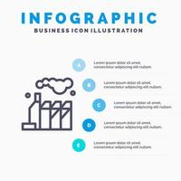 Energy Pollution Factory Line icon with 5 steps presentation infographics Background vector