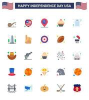 feliz día de la independencia paquete de iconos de 25 pisos para web e impresión monumento mapa democrático declaración de independencia muffin elementos de diseño vectorial del día de estados unidos editables vector