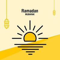 Ramadan kareem greeting template islamic crescent and arabic lantern vector illustration