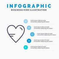 Heart Love Study Education Line icon with 5 steps presentation infographics Background vector