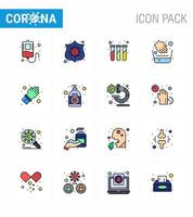 Covid19 icon set for infographic 16 Flat Color Filled Line pack such as protect glove lab water bowl hygiene viral coronavirus 2019nov disease Vector Design Elements