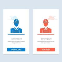 Construction Engineer Worker Work  Blue and Red Download and Buy Now web Widget Card Template vector