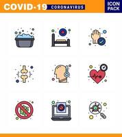 Covid19 Protection CoronaVirus Pendamic 9 Filled Line Flat Color icon set such as virus injured hand fraction bone viral coronavirus 2019nov disease Vector Design Elements