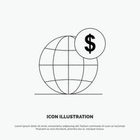 Dollar Global Business Globe International Line Icon Vector