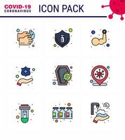 Coronavirus Precaution Tips icon for healthcare guidelines presentation 9 Filled Line Flat Color icon pack such as washing protect hands virus body building hand viral coronavirus 2019nov disease vector