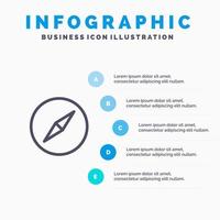 Instagram Compass Navigation Line icon with 5 steps presentation infographics Background vector