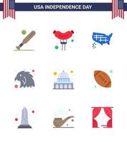 Happy Independence Day Pack of 9 Flats Signs and Symbols for usa capitol map eagle animal Editable USA Day Vector Design Elements