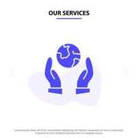 Our Services Earth Saving Eco Protection Guarder Solid Glyph Icon Web card Template vector