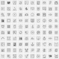 100 Universal Black Line Icons on White Background vector